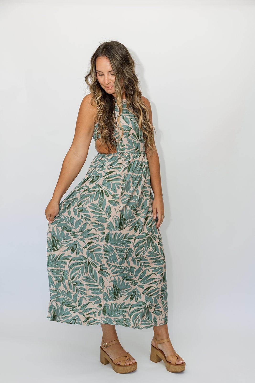 Leafy Tropics Cutout Midi Dress