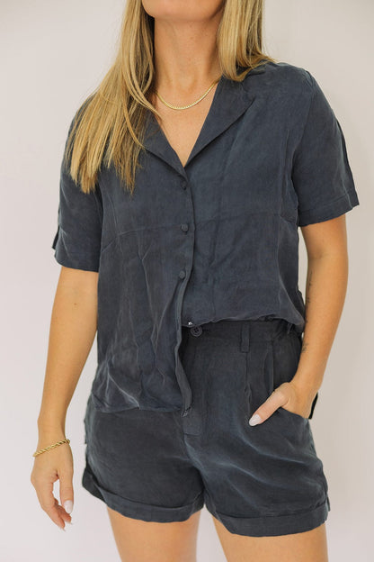 Navy Button Down Top